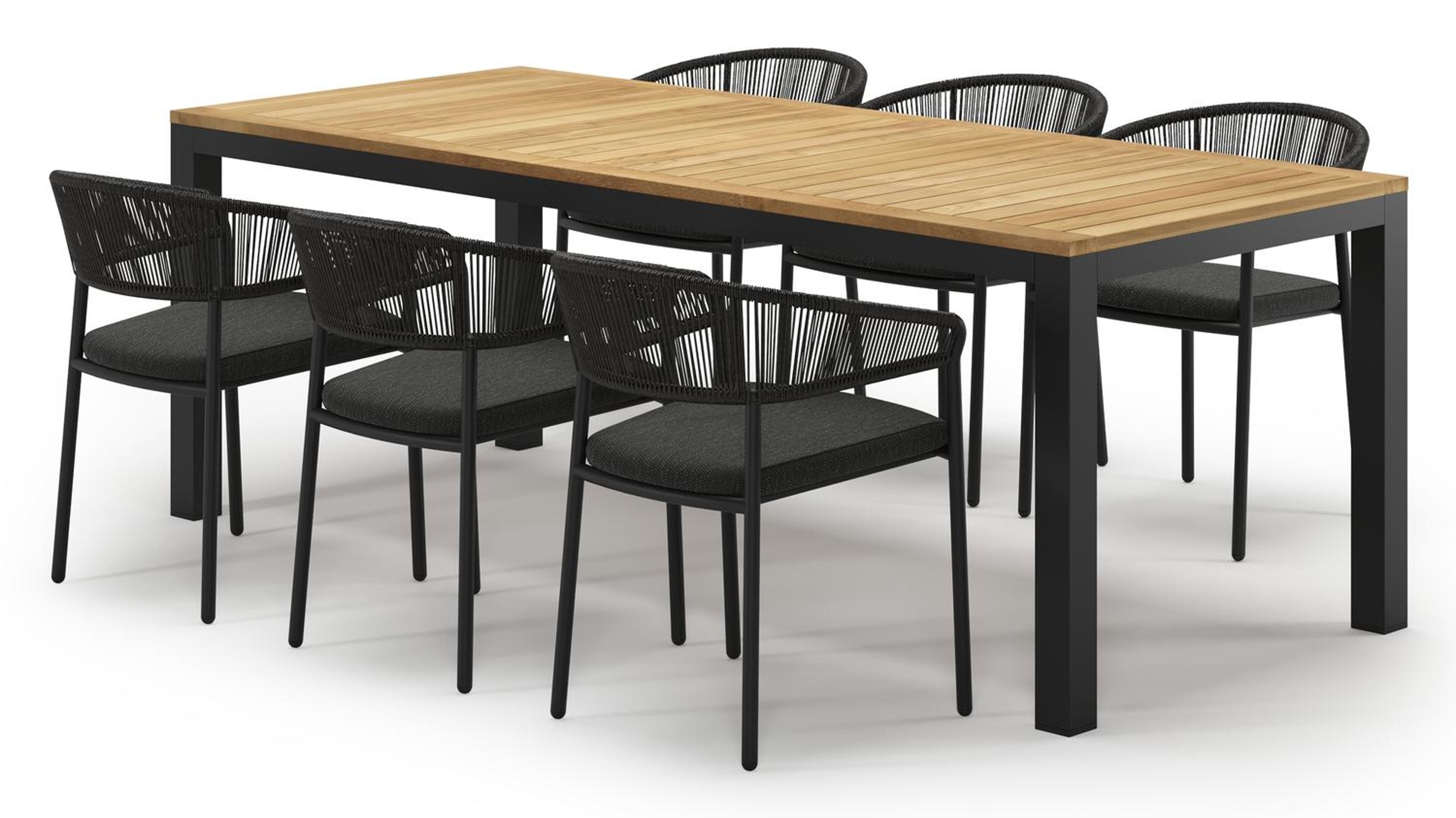 Varese tuinset in zwart aluminium en teak met 6 Zamora tuinstoelen