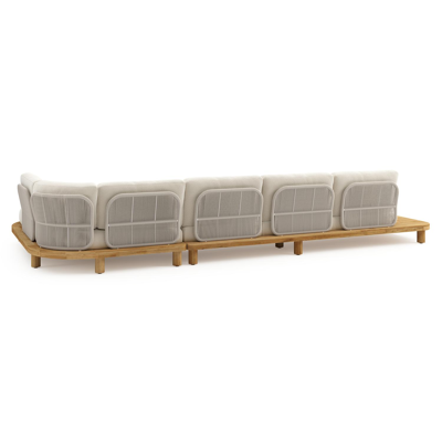 Donato loungehoek in teak en beige verticaal geweven ronde rope met all weather cosytica Althea Off White kussen