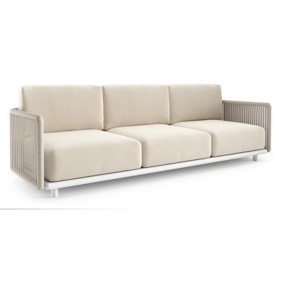 Organo loungebank 3-zit in wit aluminium en beige verticaal geweven luxe vlakke rope met althea off white All Weather Cosytica kussen