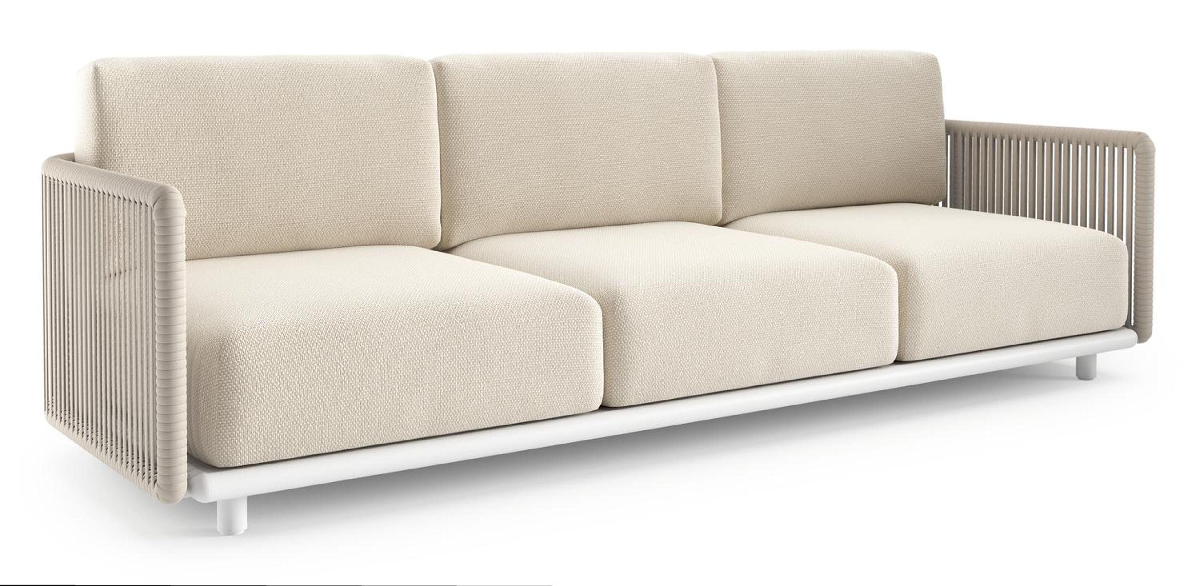 Organo loungebank 3-zit in wit aluminium en beige verticaal geweven luxe vlakke rope met althea off white All Weather Cosytica kussen