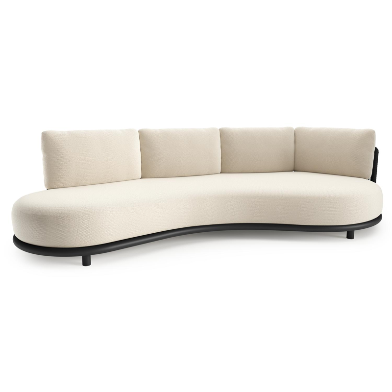 Lomano loungebank in zwart aluminium en zwart verticaal geweven luxe vlakke rope met althea off white all weather cosytica kussen