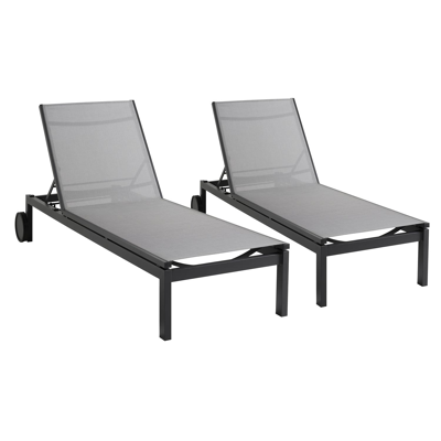 Set van 2 verstelbare Caravelle ligbedden in zwart aluminium en grijs textilene
