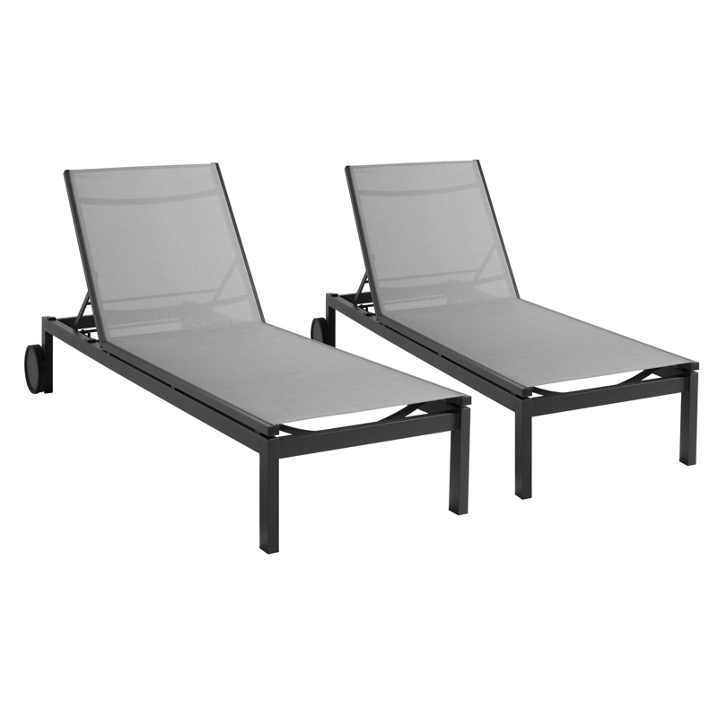 Set van 2 verstelbare Caravelle ligbedden in zwart aluminium en grijs textileen