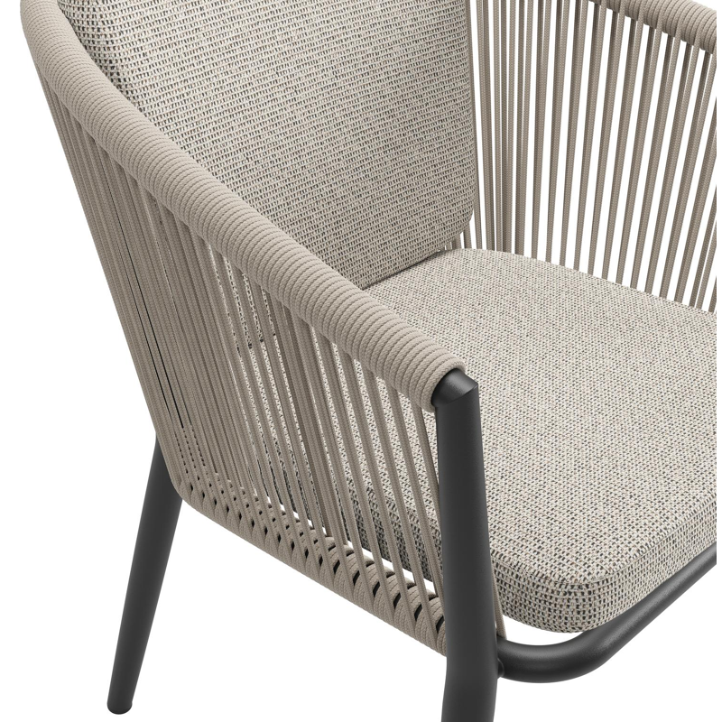 Orso tuinstoel in zwart aluminium en beige verticaal geweven ronde rope met zitkussen in All Weather Solica Firenze Sand