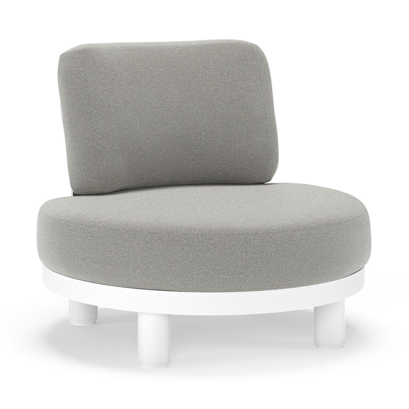 Fauteuil de jardin Donato en aluminium blanc et coussins en all weather sunbrella® luxe Savane Zinc