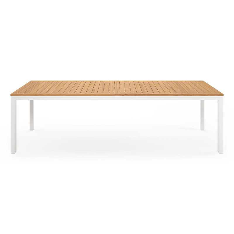 Trente tuintafel rechthoekig in wit aluminium en teak - L 270 x B 100 x H 73 cm