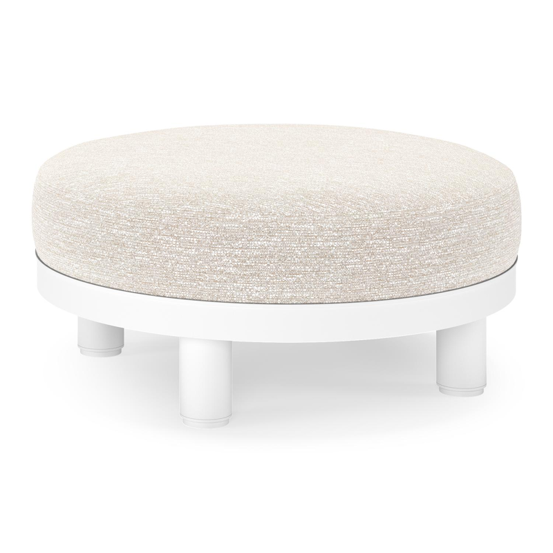 Donato lounge poef in wit aluminium met All Weather Sunbrella® Luxe Tundra Sand kussen