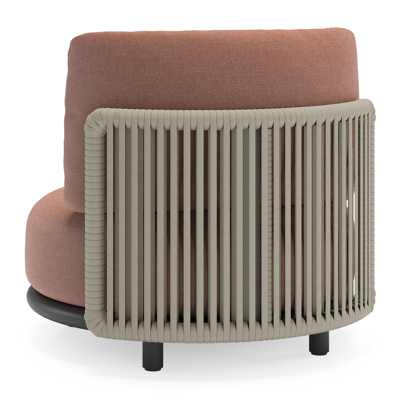 Lomano loungestoel in zwart aluminium en beige verticaal geweven luxe vlakke rope met Savane Rust all weather sunbrella® luxe