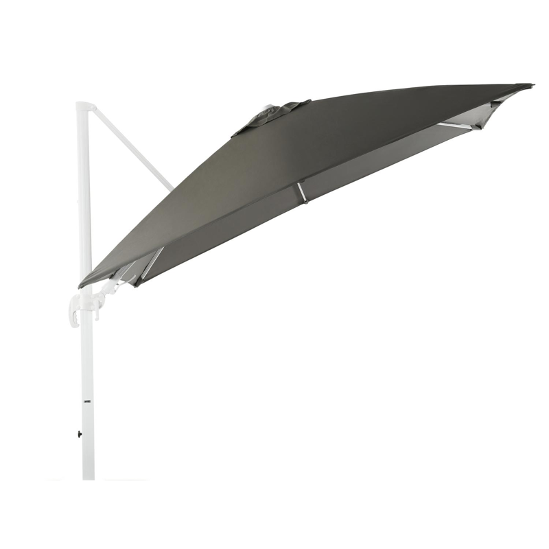 Avola zweefparasol met tiltfunctie in wit aluminium met grijs sunbrella® premium parasoldoek - L1 300 x L2 300 cm (zonder voet)