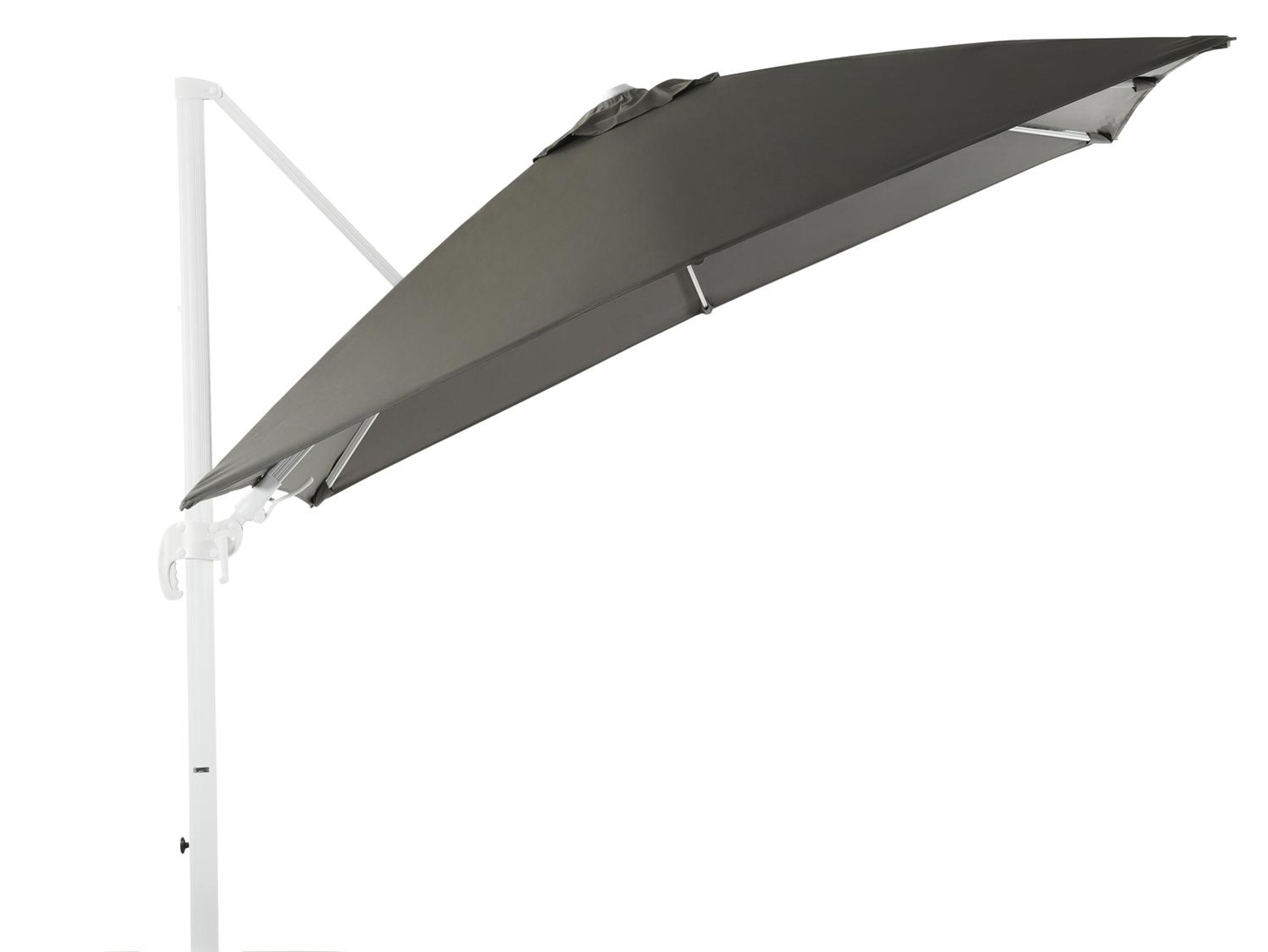Parasol pendant Avola avec fonction tilt en aluminium blanc avec toile de parasol en all weather sunbrella® premium gris - Larg1 300 x Larg2 300 cm (sans pied de parasol)