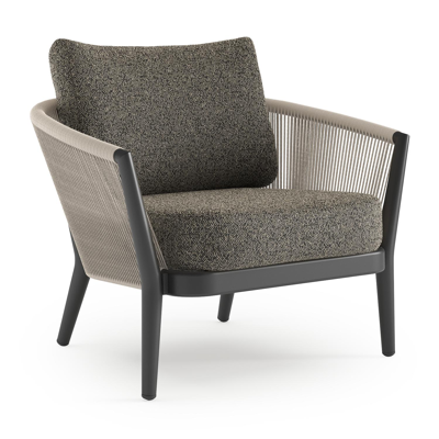 Orso loungestoel 1-zit in zwart aluminium en beige verticaal geweven ronde rope met marbella tunder All Weather Cosytica kussen