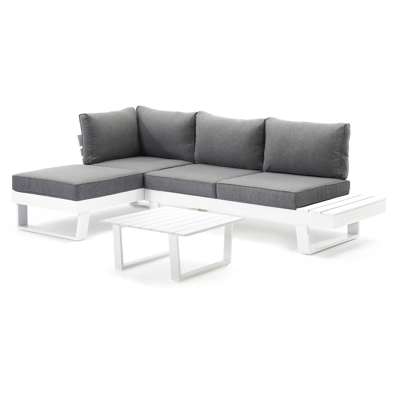 Alora loungehoek in wit aluminium met grijs polyester kussens en loungetafel