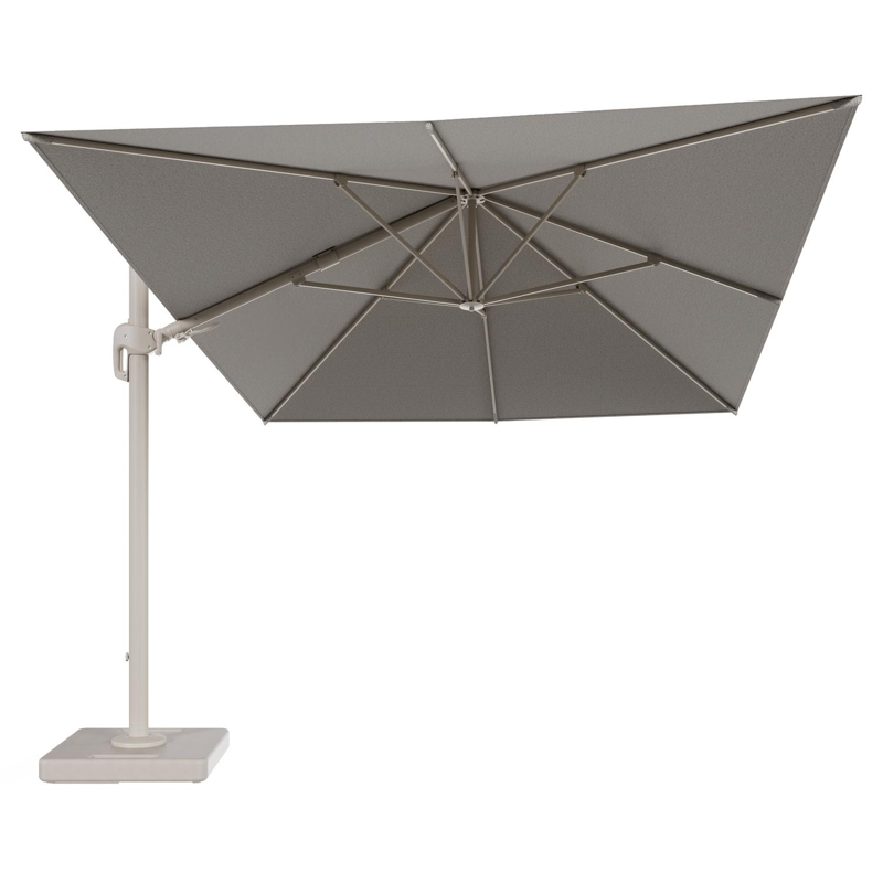 Rufina zweefparasol tiltfunctie in beige aluminium en parasoldoek in All Weather Solica Firenze Sand - L1 400 x L2 300 cm met parasolvoet Lapido 160 kg
