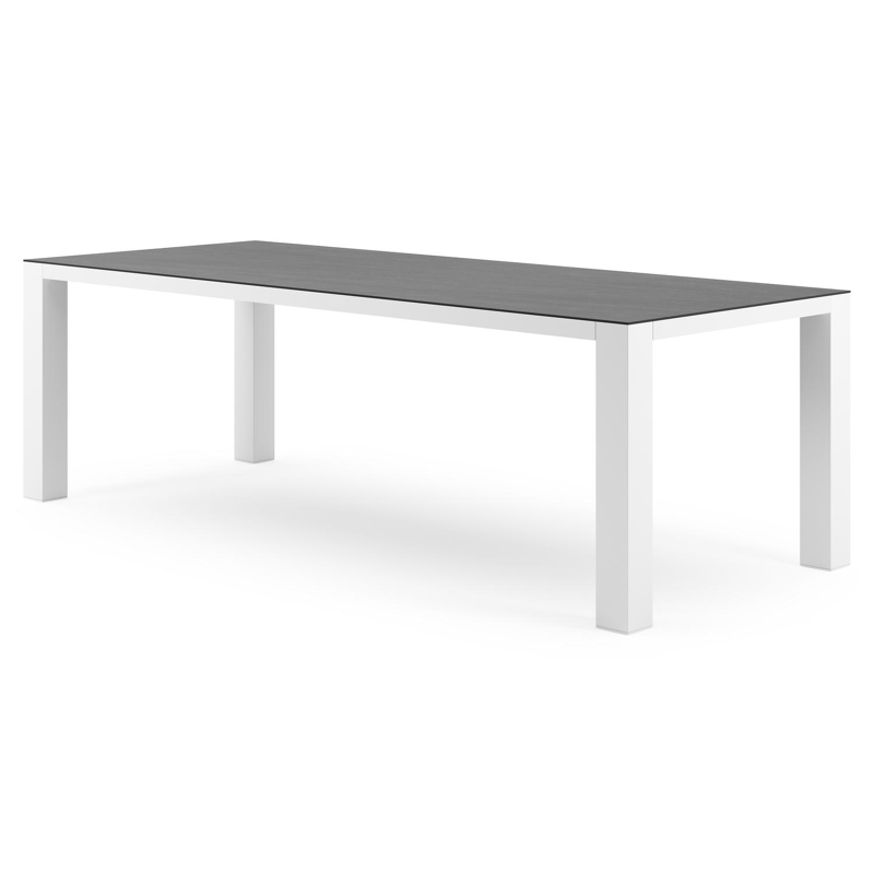 Table de jardin Nano rectangulaire en aluminium blanc et céramique pleine Basalt Black - Lg. 240 x Lrg. 100 x Haut. 75 cm