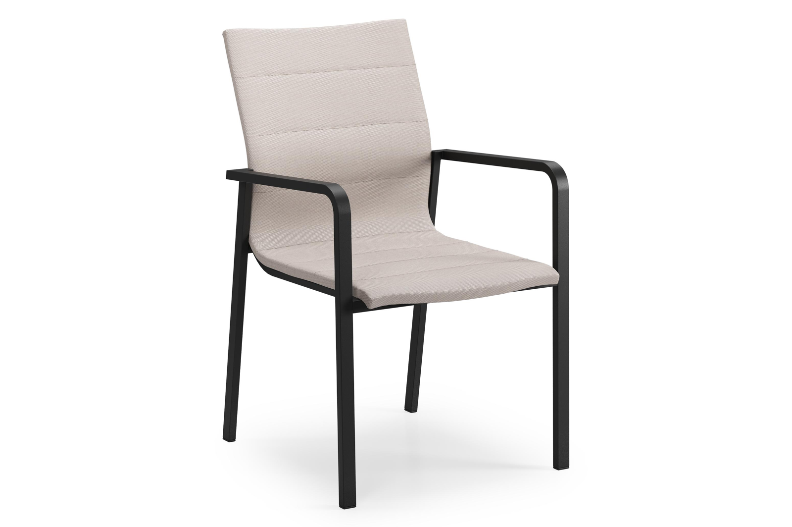 Como stapelbare tuinstoel in zwart aluminium en beige luxe textilene