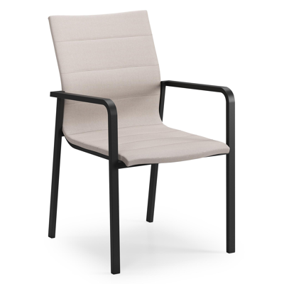 Como stapelbare tuinstoel in zwart aluminium en beige luxe textilene