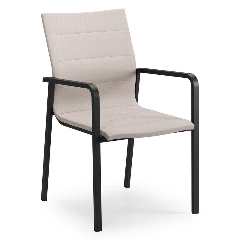 Como stapelbare tuinstoel in zwart aluminium en beige luxe textilene