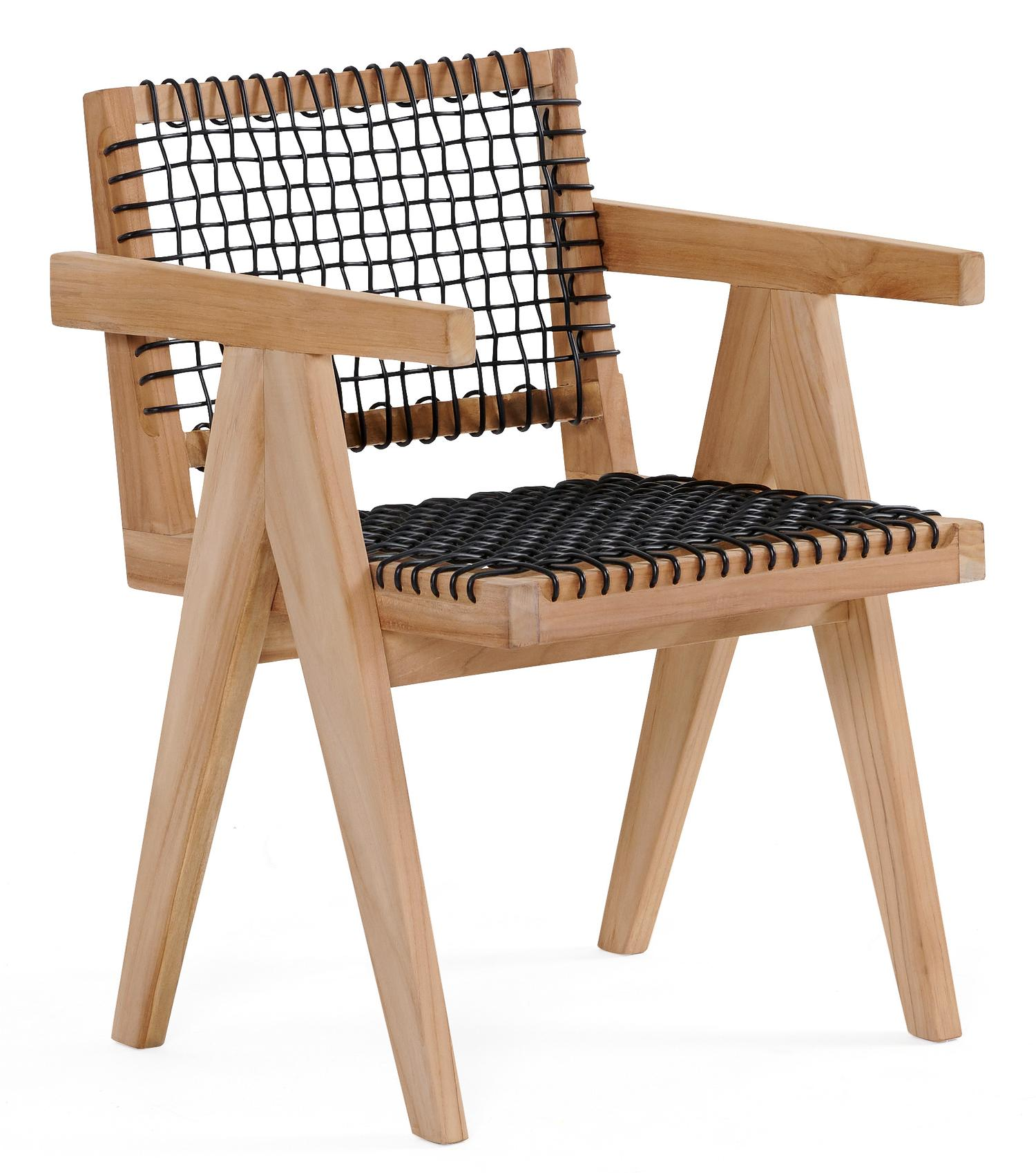 Trentino tuinstoel in teak en zwart wicker en teak armleuning