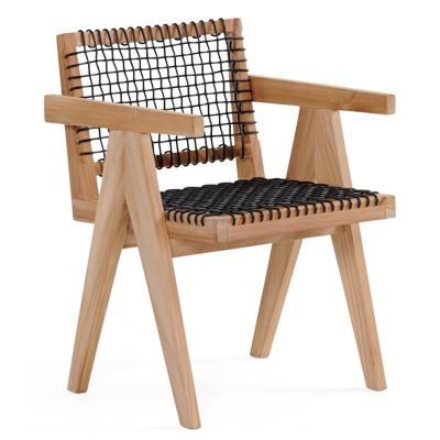 Trentino tuinstoel in teak en zwart wicker en teak armleuning