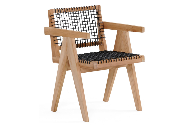Trentino tuinstoel in teak en zwart wicker en teak armleuning