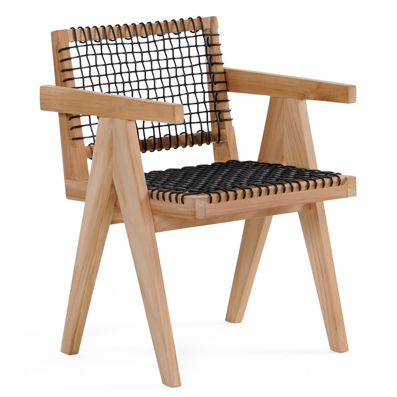 Trentino tuinstoel in teak en zwart wicker en teak armleuning