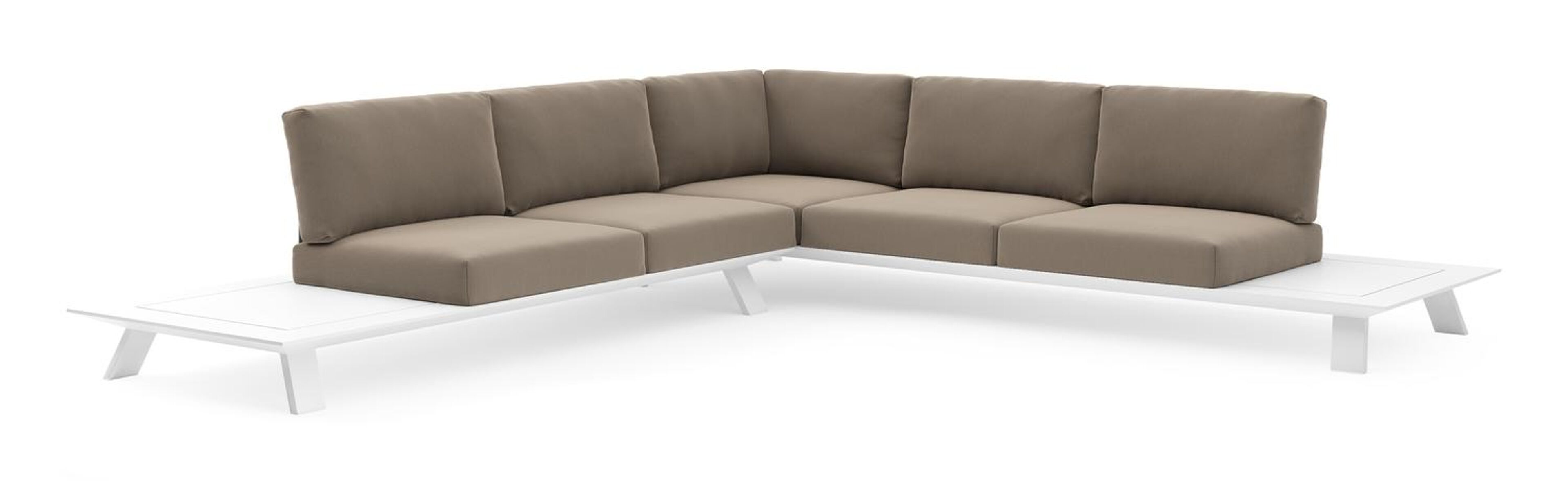 Cesano loungehoek in wit aluminium met natte heather grey all weather Sunbrella® luxe kussen