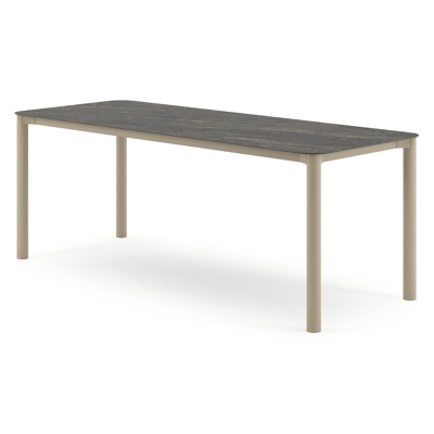 Orso tuintafel rechthoekig afgerond in beige aluminium en volkeramiek Black Obsession - L 200 x B 80 x H 74.5 cm