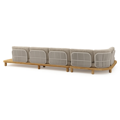 Donato loungehoek in teak en beige verticaal geweven ronde rope met all weather cosytica Bora Jungle kussen