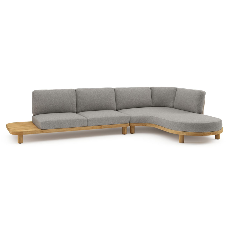 Salon de jardin d'angle Donato en teck et corde ronde tissée verticalement beige et coussins en all weather sunbrella® luxe Tundra Charcoal