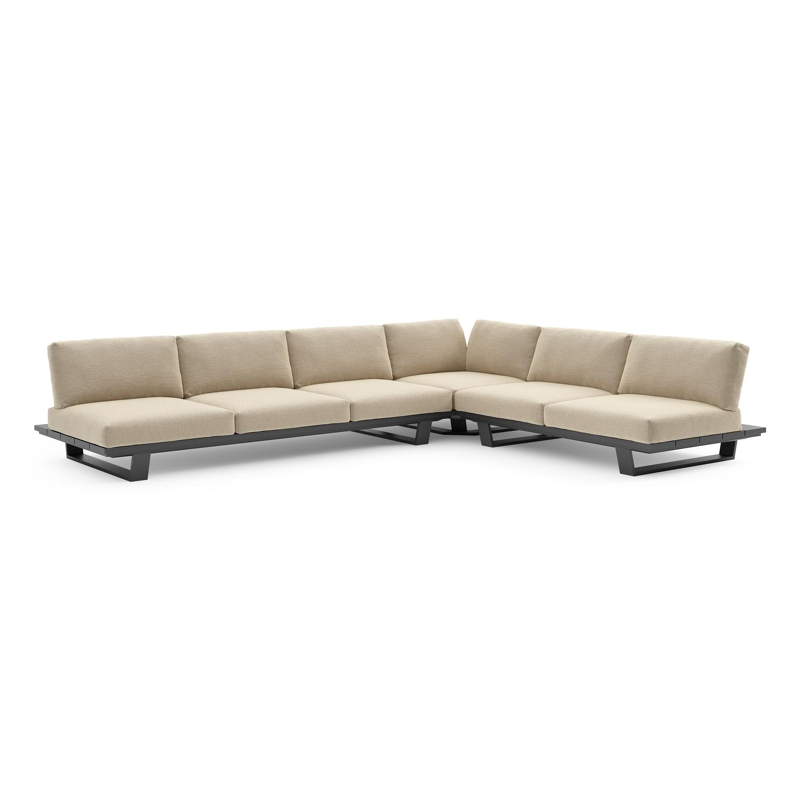 Pagino loungehoek in zwart aluminium met althea camel all weather cosytica kussen