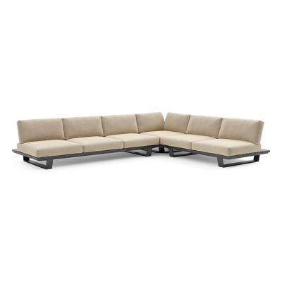 Pagino loungehoek in zwart aluminium met althea camel all weather cosytica kussen