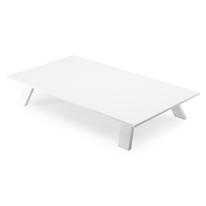 Table basse Cesano en aluminium blanc et céramique pleine arctic white - Lg. 140 x Lrg. 80 x Haut. 24 cm