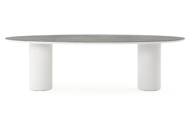 Amico tuintafel ovaal in wit aluminium en volkeramiek Aspen Grey - L 260 x B 125 x H 73.5 cm