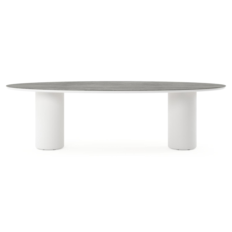 Amico tuintafel ovaal in wit aluminium en volkeramiek Aspen Grey - L 260 x B 125 x H 73.5 cm