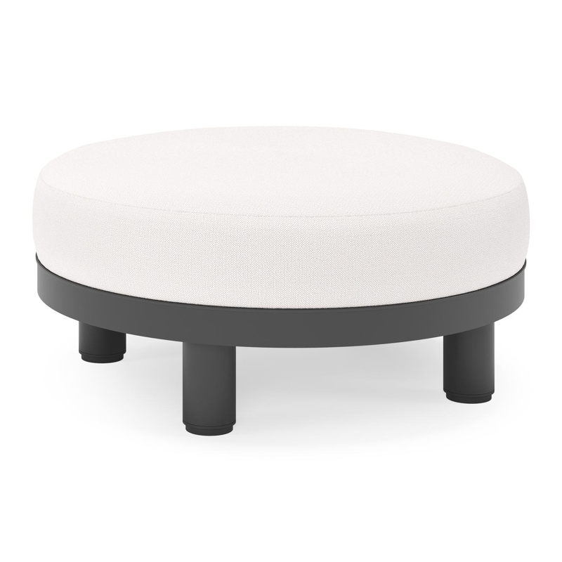 Salon de jardin pouf Donato en aluminium noir et coussins en all Weather Sunbrella® Luxe Savane Whisper