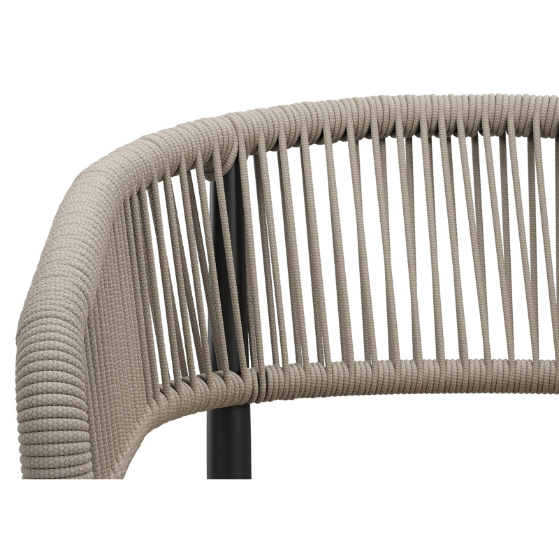 Tolfa stapelbare tuinstoel in zwart aluminium en beige verticaal geweven ronde rope met stoelkussen in All Weather Solica Firenze Earth