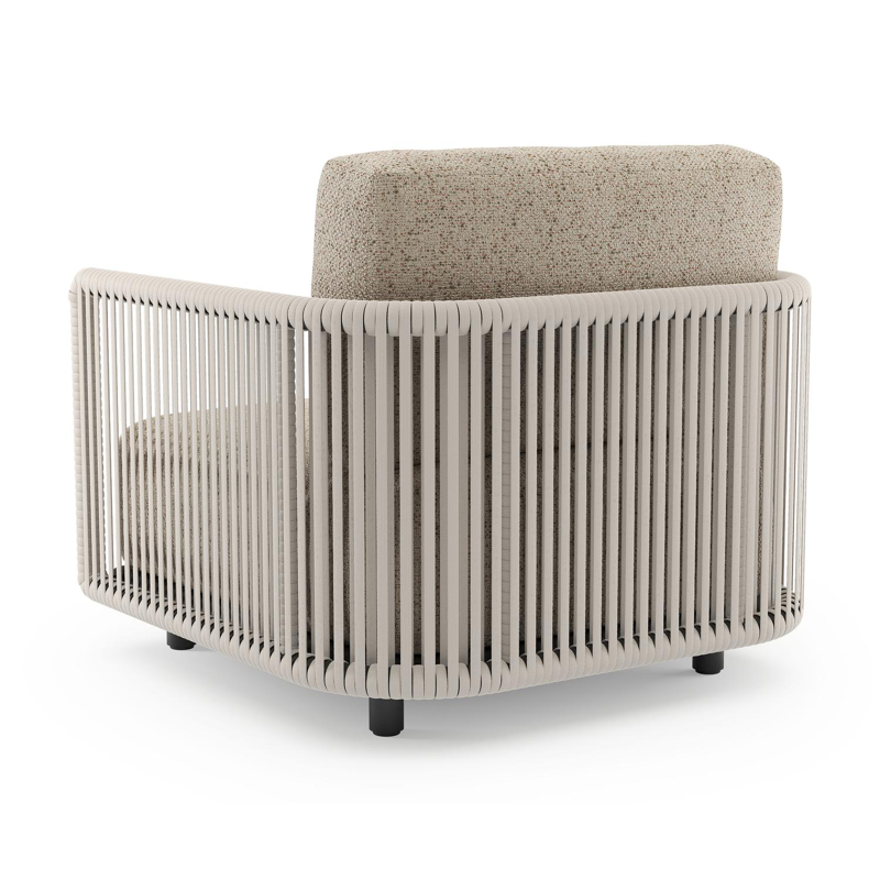 Organo loungestoel in zwart aluminium en beige verticaal geweven luxe vlakke rope met bora jungle all weather Cosytica kussen