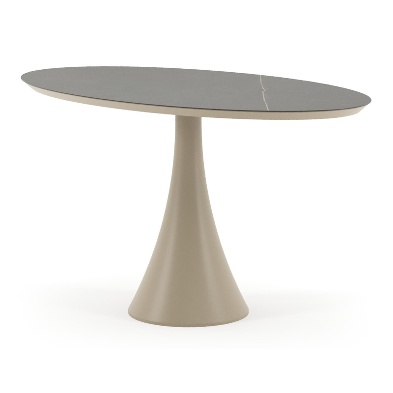 Table de jardin Fano oval en aluminium beige et céramique pleine Calatorao - Lg. 140 x Lrg. 80 x Haut. 74.5 cm
