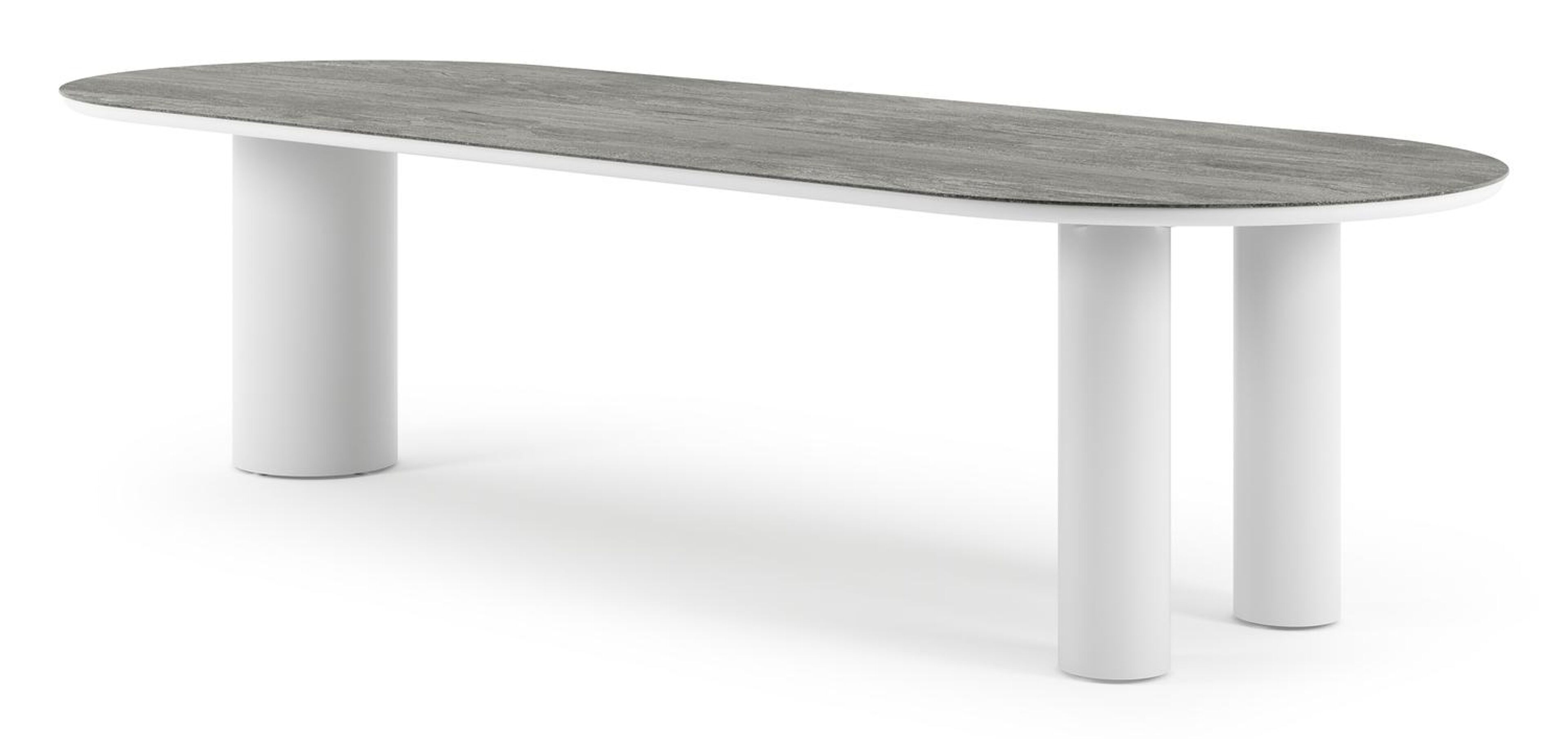 Como tuintafel ovaal in wit aluminium en volkeramiek Aspen Grey - L 300 x B 110 x H 74 cm
