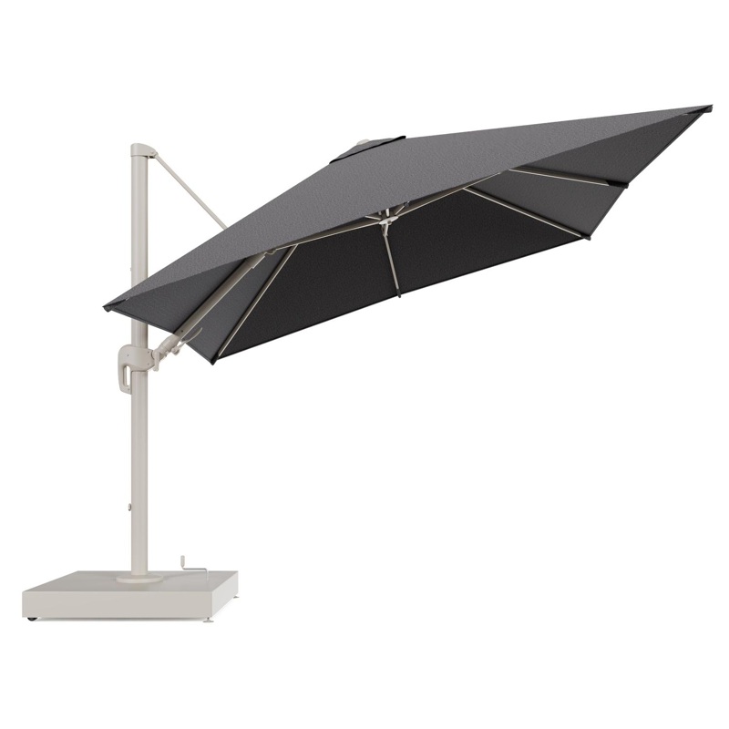 Rufina zweefparasol met tiltfunctie in beige aluminium en Firenze Tunder All Weather Solica parasoldoek - L1 300 x L2 300 cm met parasolvoet Minore 260 kg met wielen