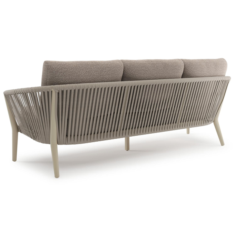 Orso loungebank in beige aluminium en beige verticaal geweven ronde rope met Wander Manioc all weather sunbrella® luxe kussen