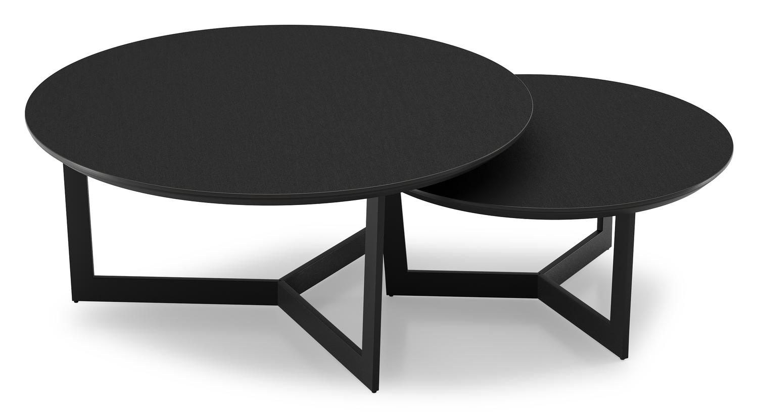 Tables basse Lacrima en aluminium noir et céramique pleine nero black - Dia. 85/65 x H 35/30 cm