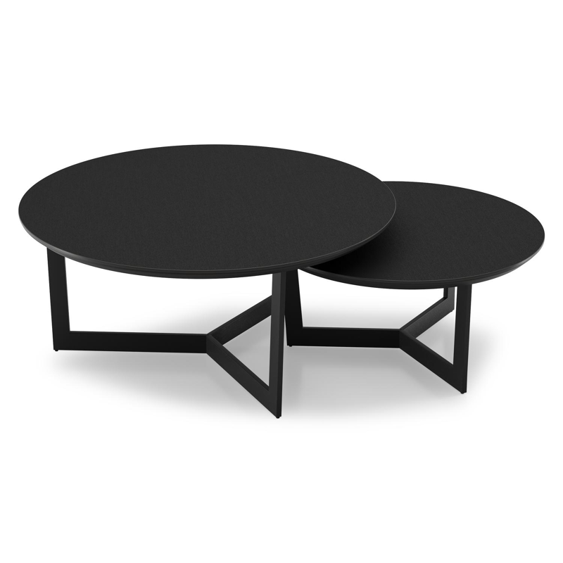 Tables basse Lacrima en aluminium noir et céramique pleine nero black - Dia. 85/65 x H 35/30 cm