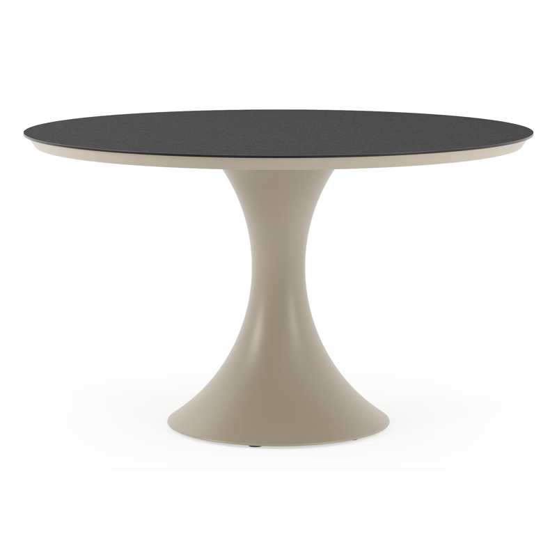 Table de jardin Fano ronde en aluminium beige et céramique pleine Nero Black - Diam. 130 x Haut. 75 cm