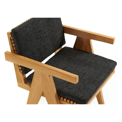 Trentino tuinstoel in teak en naturel ronde wicker met kussen in chartres sooty all weather sunbrella® luxe