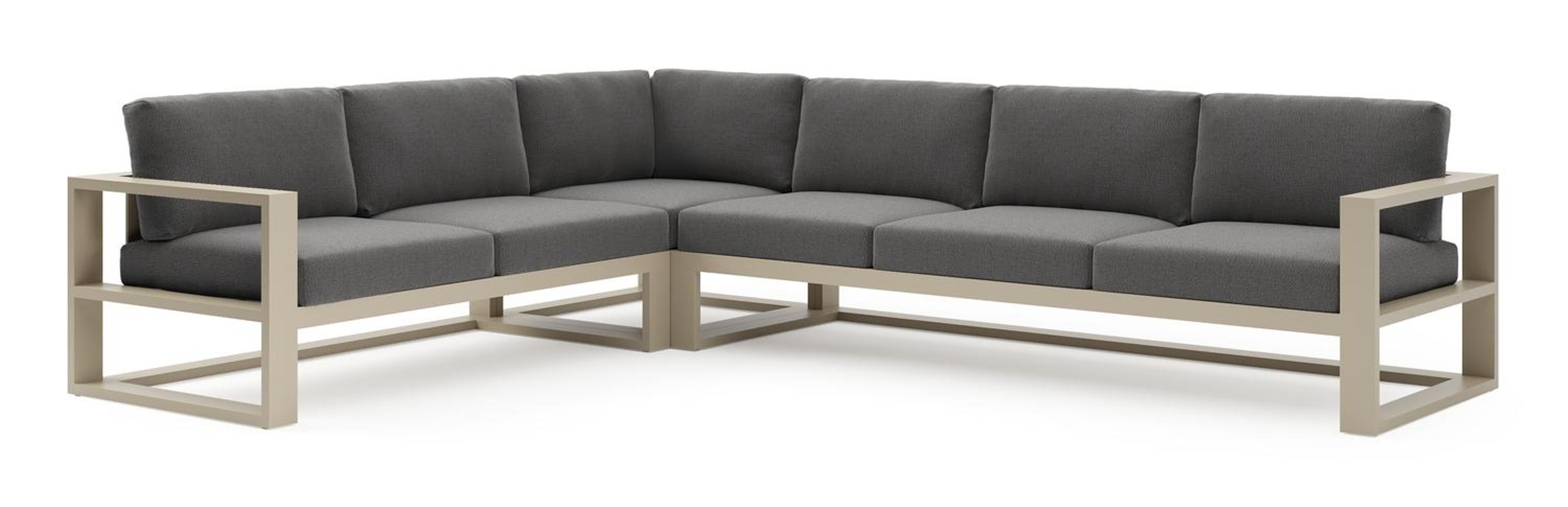 Verato loungehoek in beige aluminium met savane tornado all weather sunbrella® luxe kussen