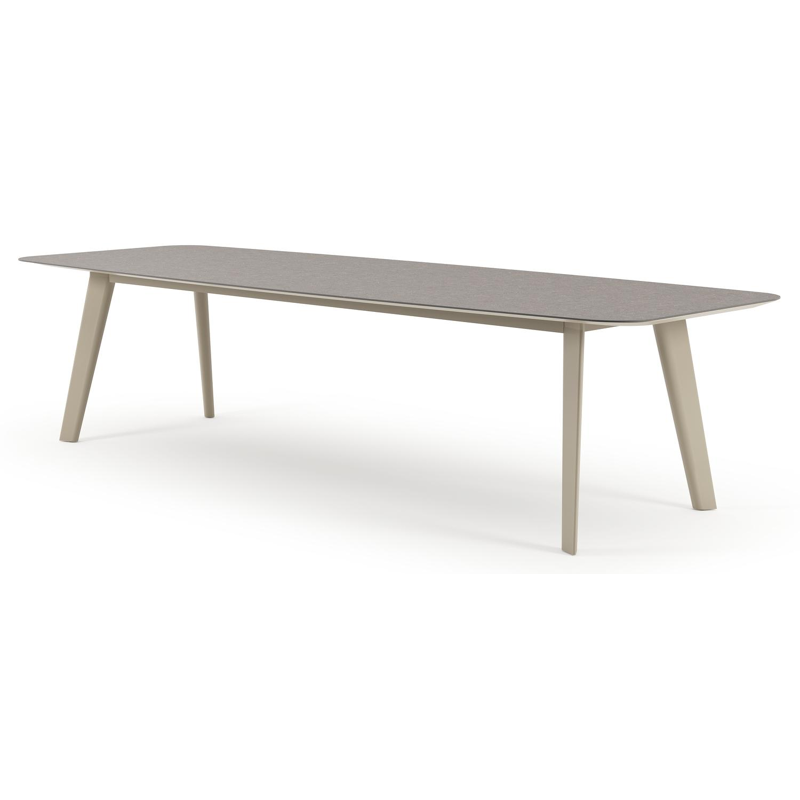Table de jardin Lacrima forme de bateau en aluminium beige et céramique pleine Wulong - Lg. 315 x Lrg. 115 x Haut. 73 cm
