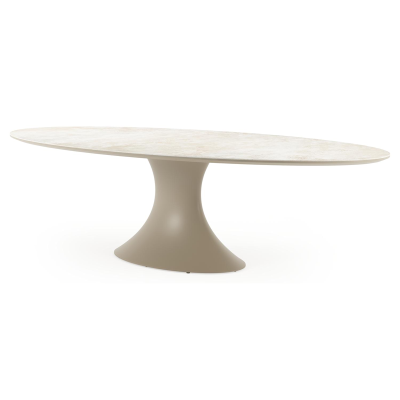 Table de jardin Fano ovale en aluminium beige et céramique pleine Rapolano - Lg. 290 x Lrg. 148 x Haut. 75 cm