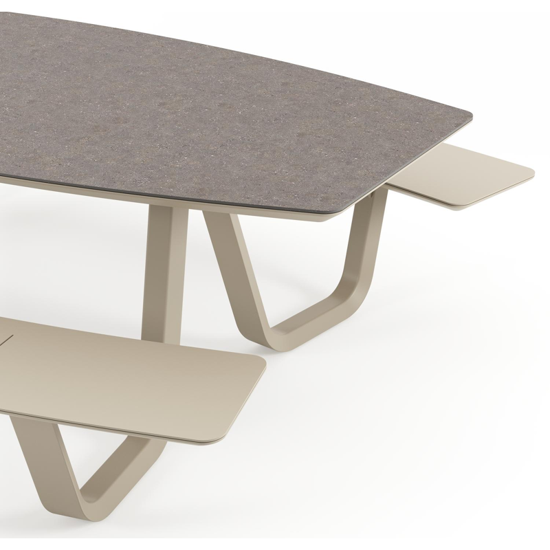 Forno picknicktafel bootvorm in beige aluminium en volkeramiek Wulong - L 240 x B 181 x H 72 cm