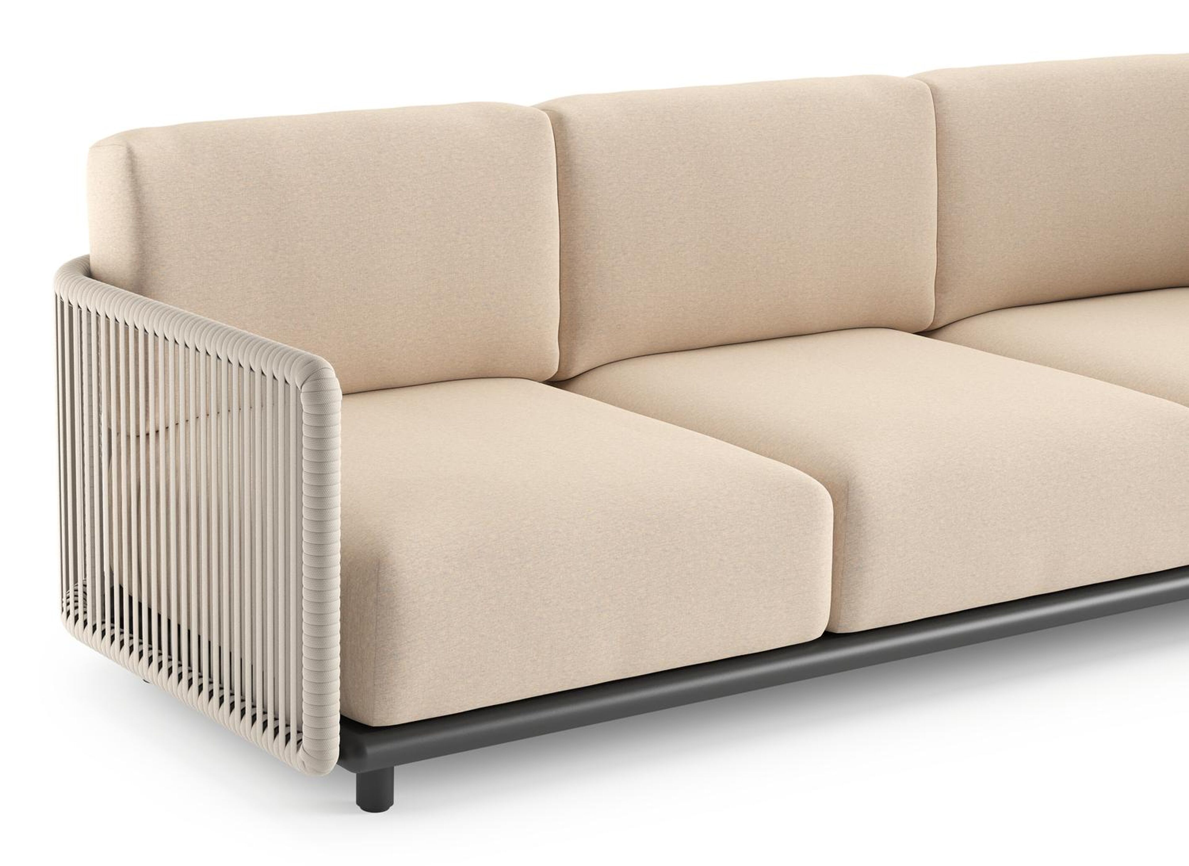 Organo loungeset in zwart aluminium en beige verticaal geweven luxe vlakke rope met heritage papyrus all weather sunbrella® luxe kussens